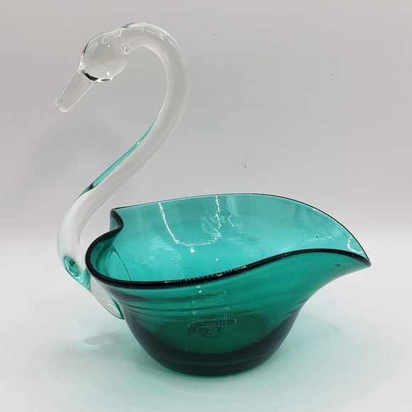 Source Unknown Accents Duncan Miller Vintage Emerald Green And Clear Glass Swan Bowl Poshmark